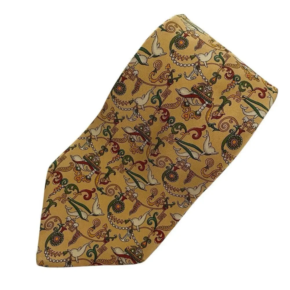 Salvatore Ferragamo Tie Mens 100% Silk Dolphins & Anchors Made in Italy Novelty